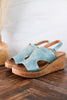 Turquoise Faux Leather Wedges With Stitching - Whiskey Skies - CORKYS FOOTWEAR