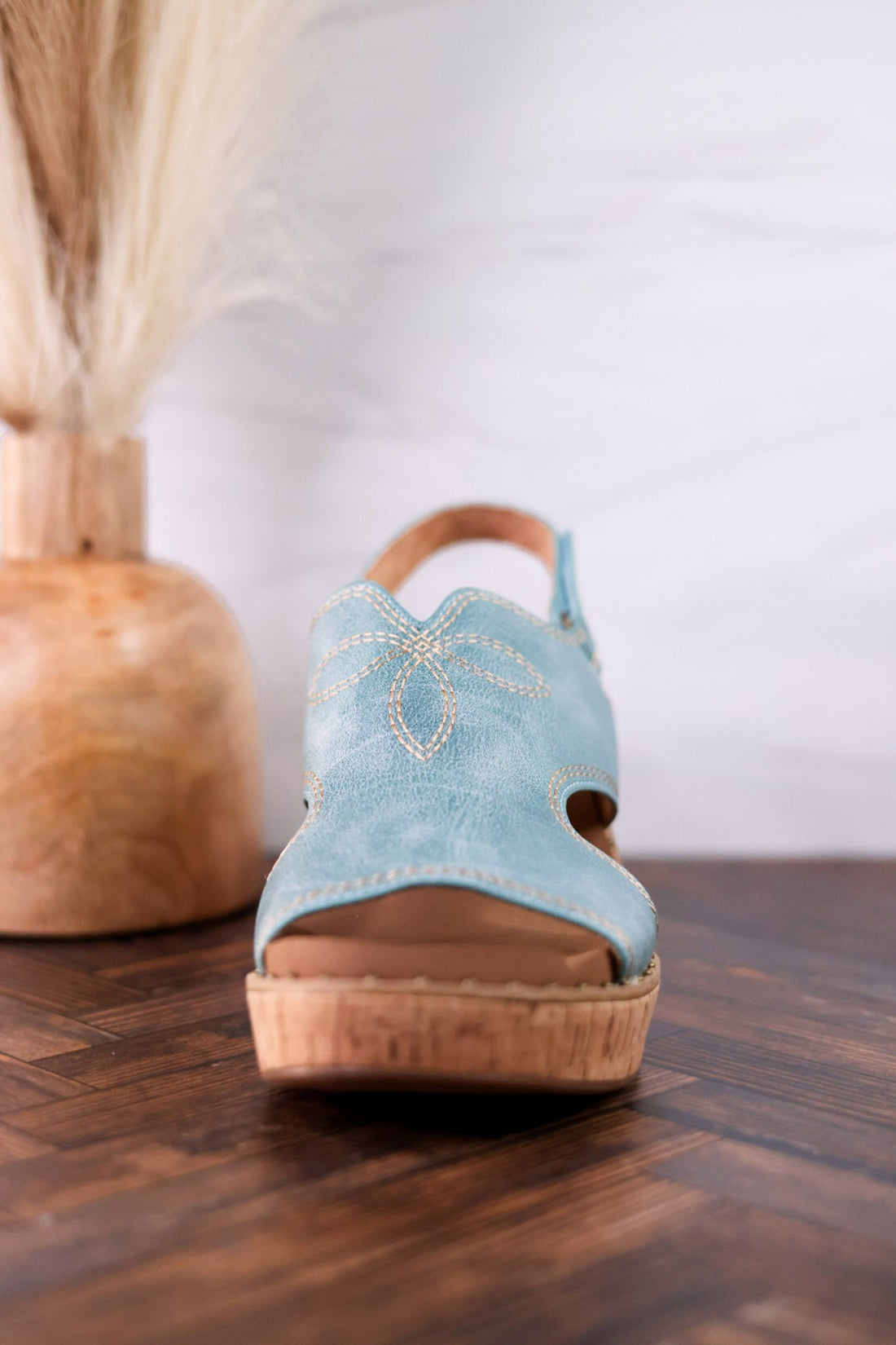 Turquoise Faux Leather Wedges With Stitching - Whiskey Skies - CORKYS FOOTWEAR