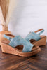 Turquoise Faux Leather Wedges With Stitching - Whiskey Skies - CORKYS FOOTWEAR