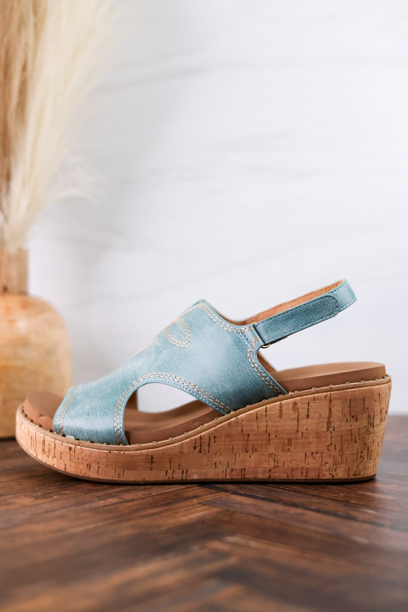 Turquoise Faux Leather Wedges With Stitching - Whiskey Skies - CORKYS FOOTWEAR