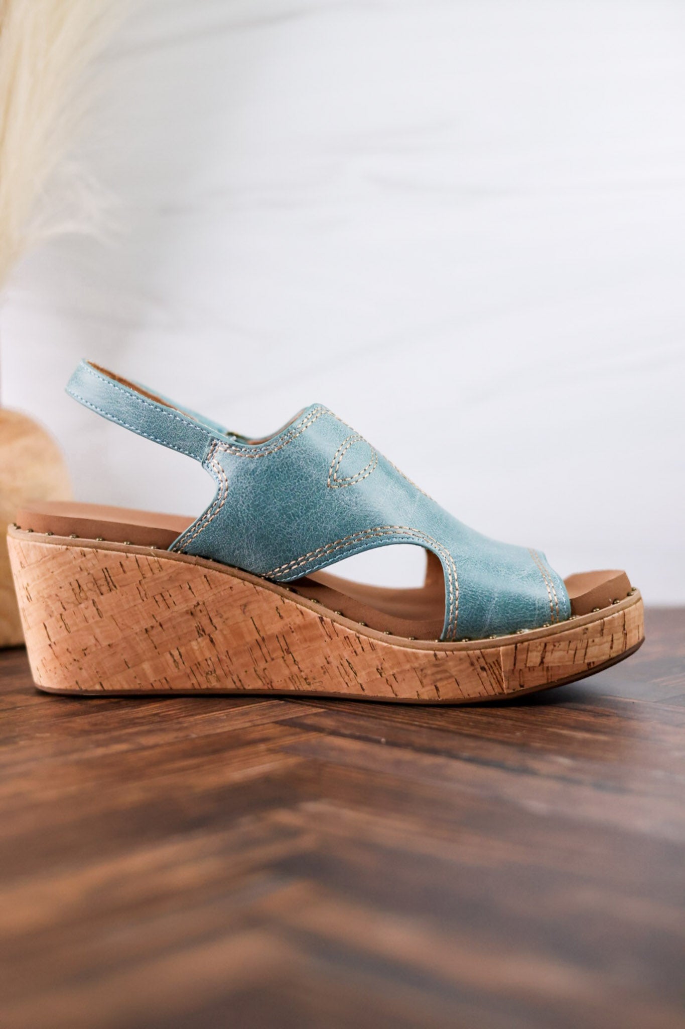 Turquoise Faux Leather Wedges With Stitching - Whiskey Skies - CORKYS FOOTWEAR