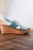 Turquoise Faux Leather Wedges With Stitching - Whiskey Skies - CORKYS FOOTWEAR