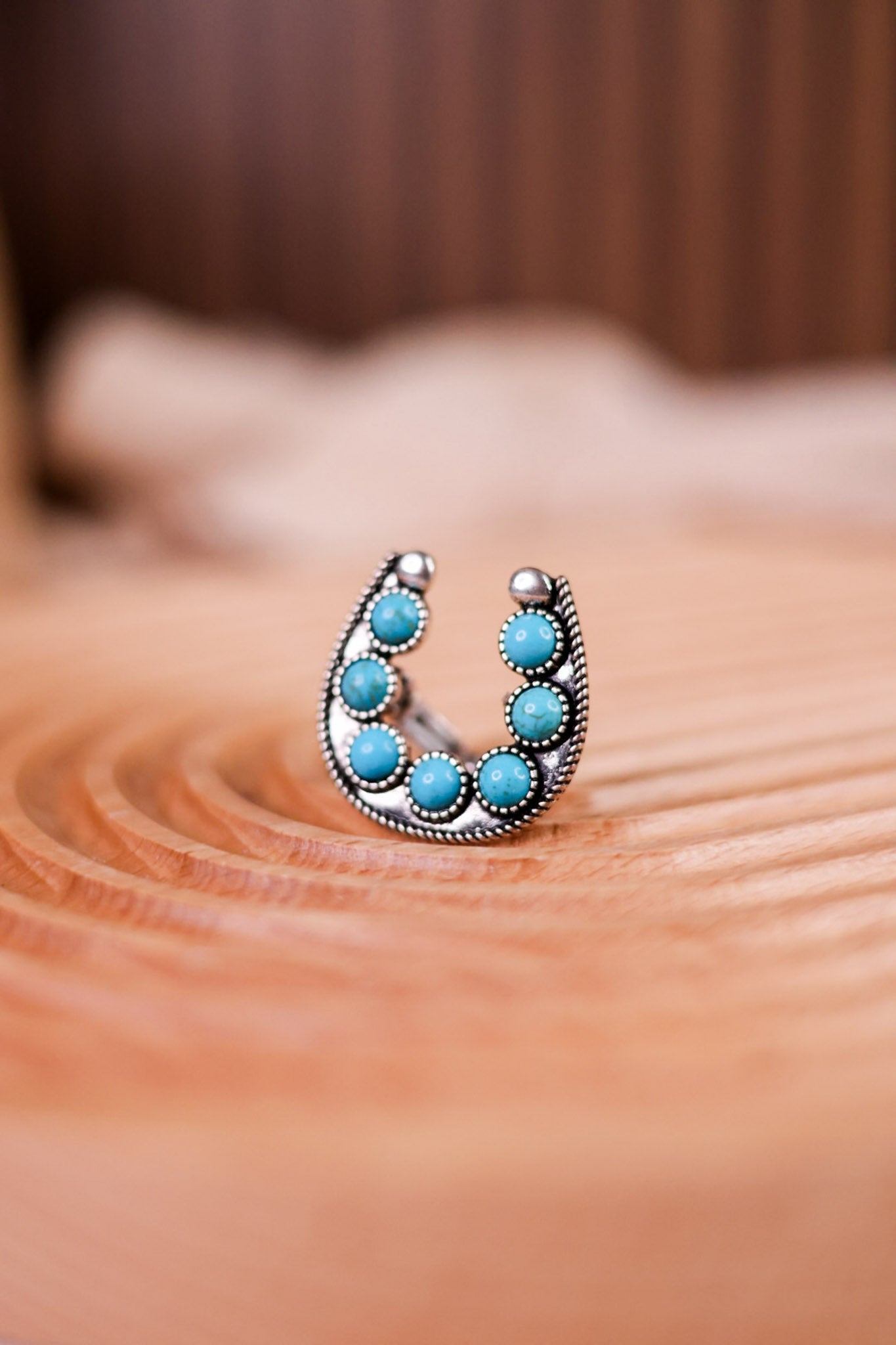 Turquoise Horseshoe Stretch Ring - Whiskey Skies - BOHO RANCH SHOP