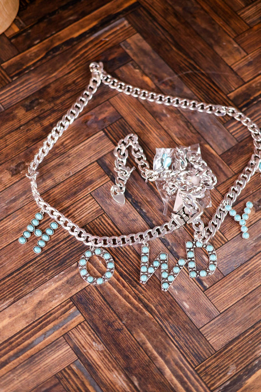 Turquoise "Howdy" Belt - Whiskey Skies - SOUTHERN GRACE