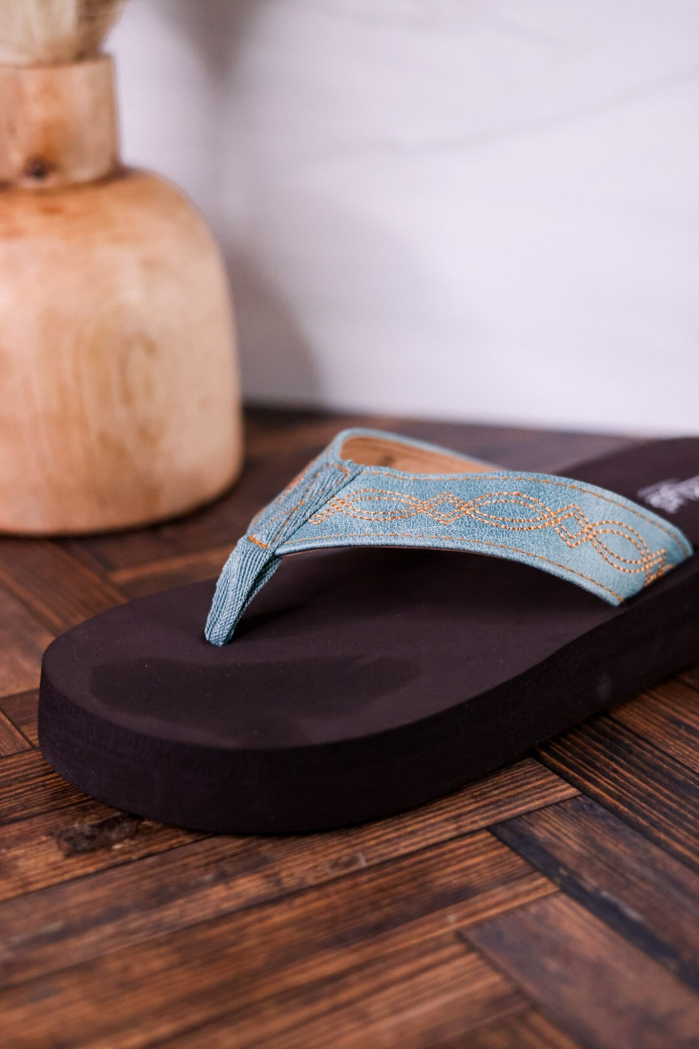 Turquoise Overboard Flip Flops With Embroidered Faux Leather Straps - Whiskey Skies - CORKYS FOOTWEAR