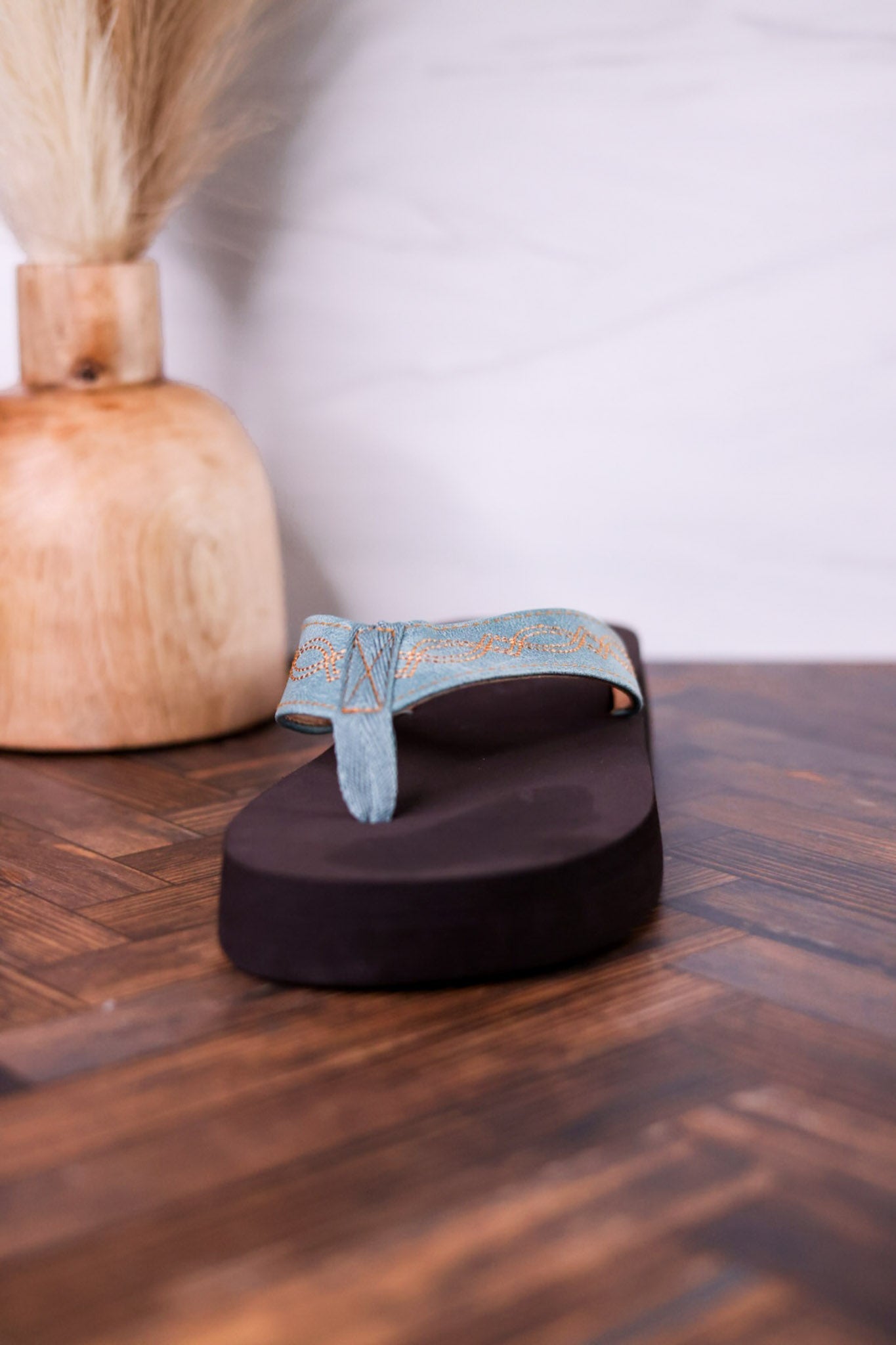 Turquoise Overboard Flip Flops With Embroidered Faux Leather Straps - Whiskey Skies - CORKYS FOOTWEAR
