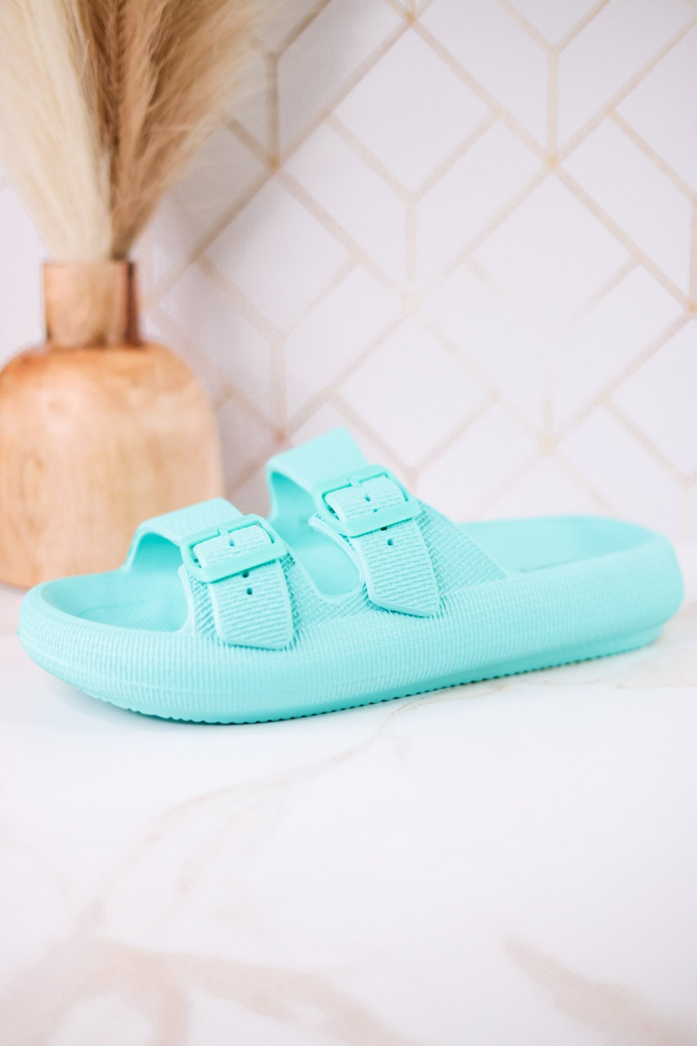 Turquoise Waterproof Cushioned Slides - Whiskey Skies - SPRING FOOTWEAR