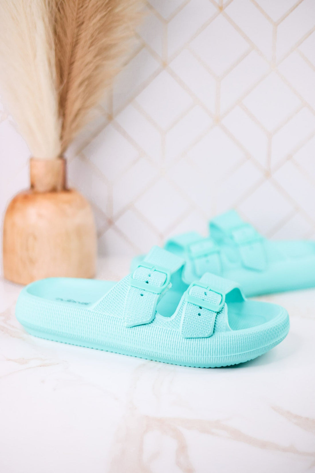 Turquoise Waterproof Cushioned Slides - Whiskey Skies - SPRING FOOTWEAR
