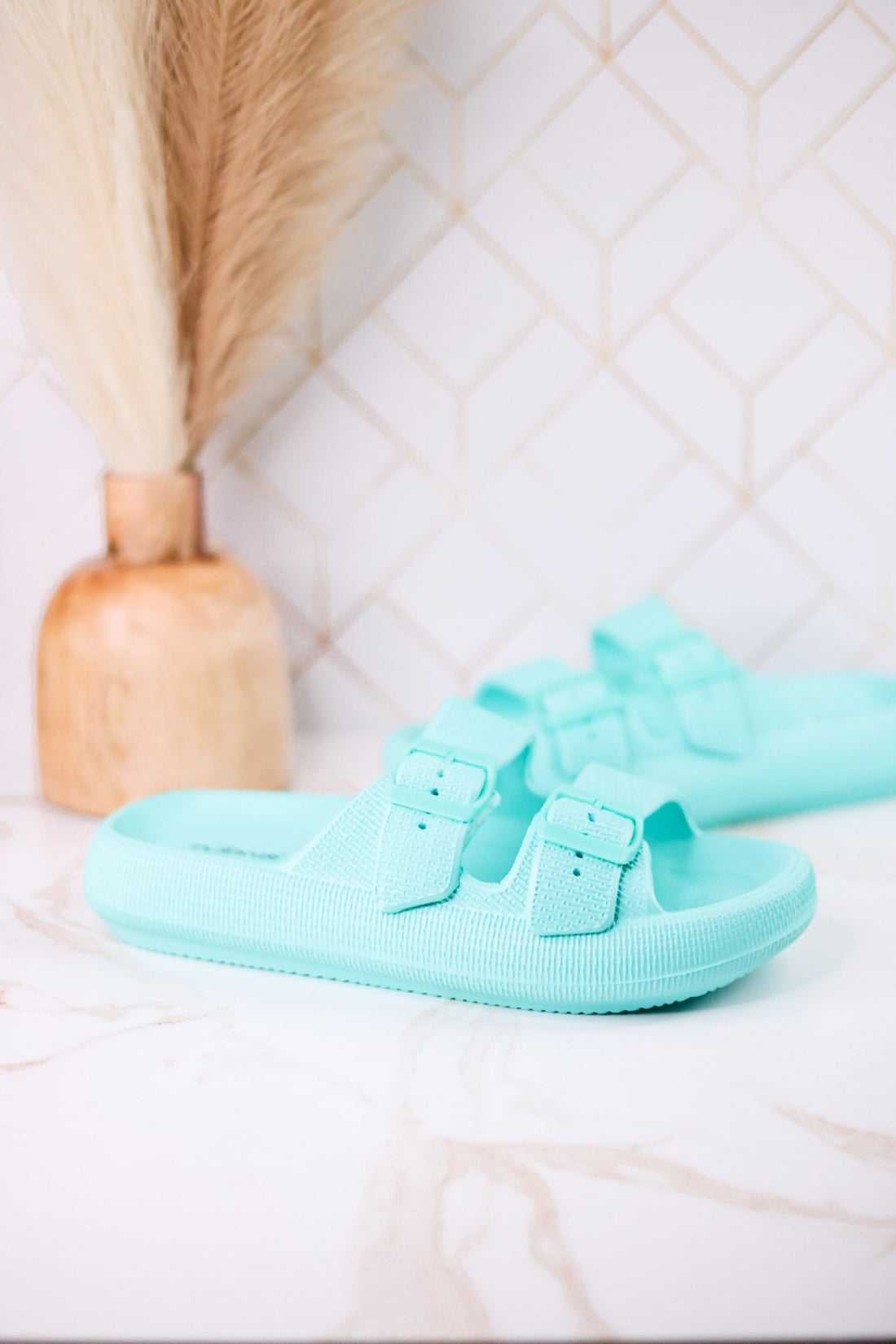 Turquoise Waterproof Cushioned Slides - Whiskey Skies - SPRING FOOTWEAR