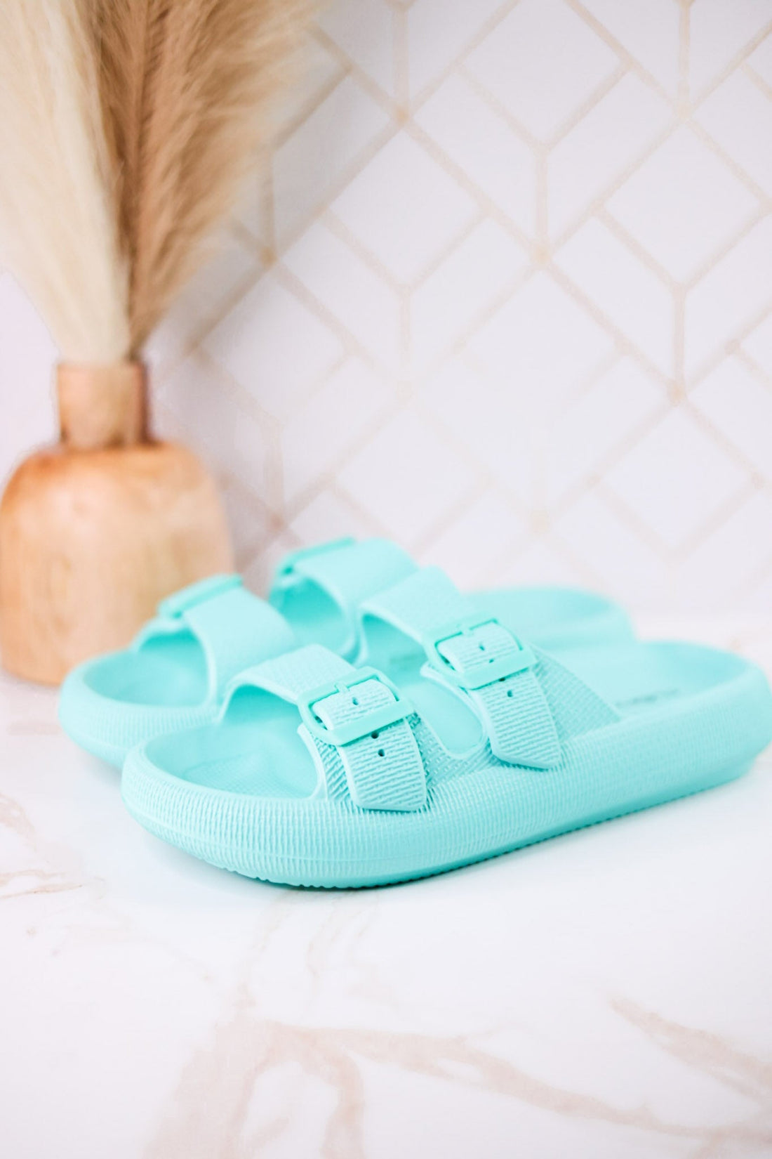 Turquoise Waterproof Cushioned Slides - Whiskey Skies - SPRING FOOTWEAR