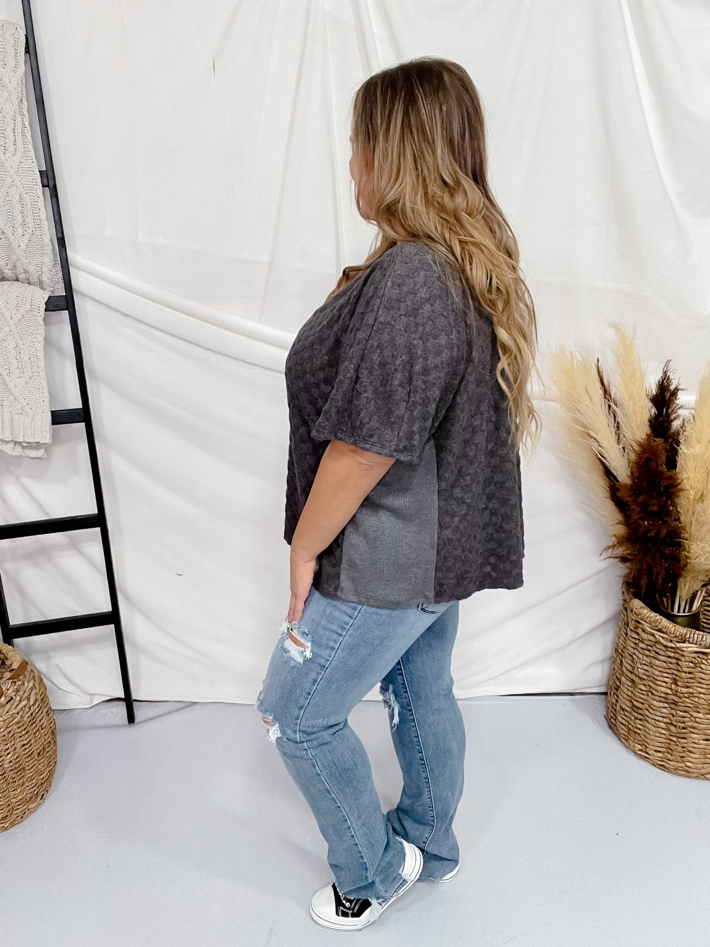 Ultra Soft Short Sleeve Charcoal Top - Whiskey Skies - SEW IN LOVE