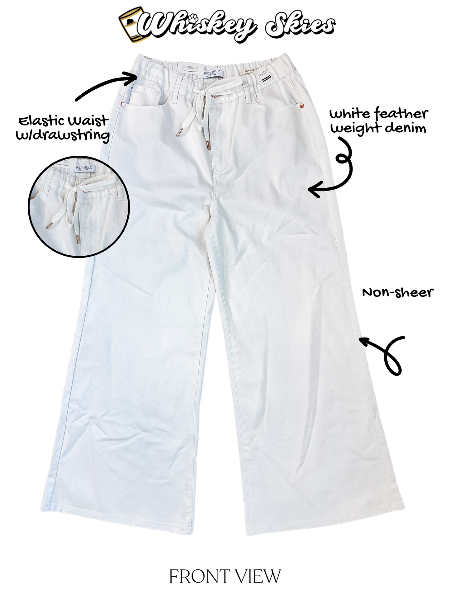 Judy Blue High Waist White Featherweight Palazzo Pants W/ Elastic Waist