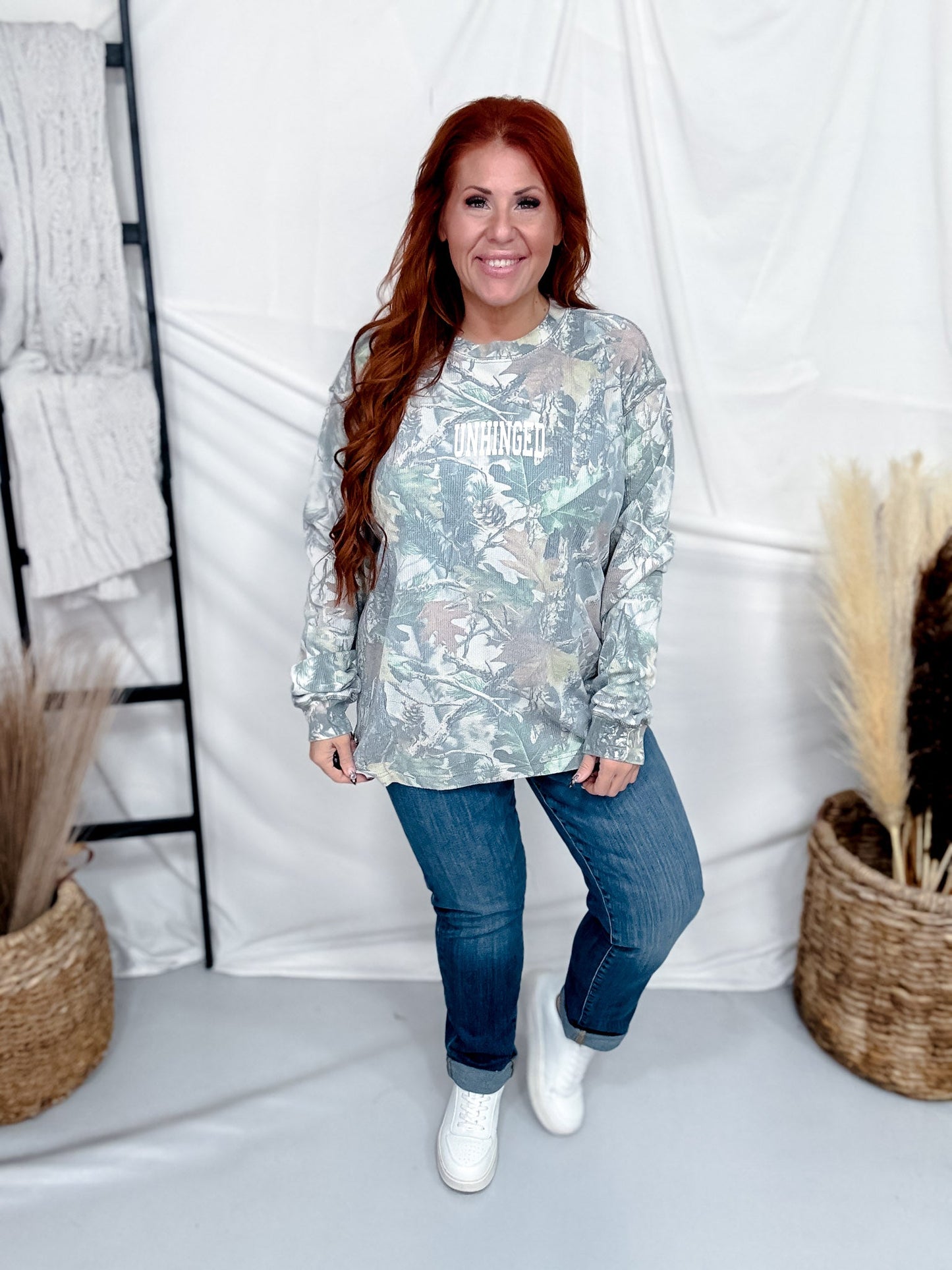 "Unhinged" Long Sleeve Camouflage Print Thermal Top - Whiskey Skies - SOUTHERN BLISS COMPANY