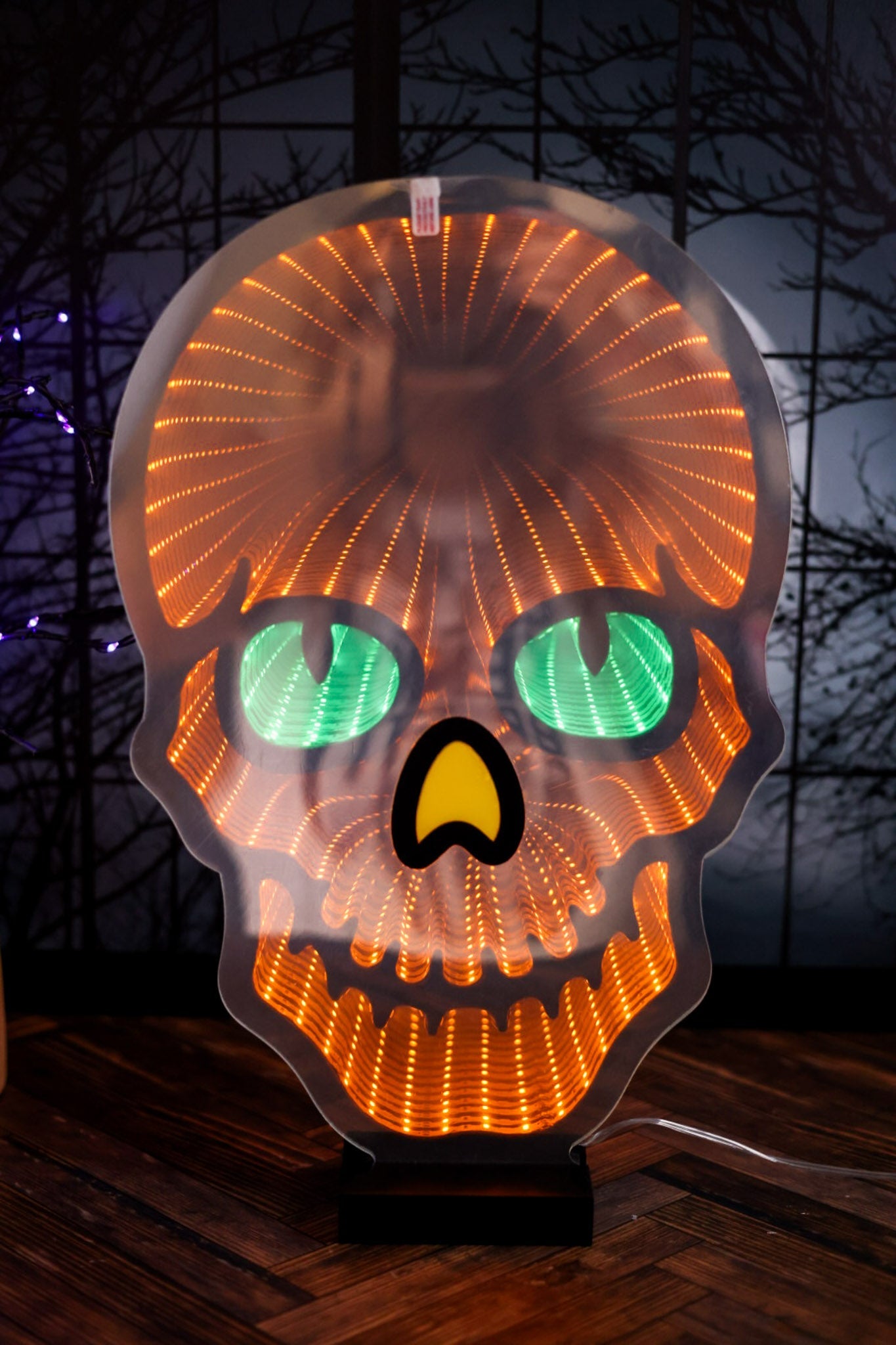 USB Electric Green Eyes Infinity Lighted Halloween Skull - Whiskey Skies - GERSON COMPANIES