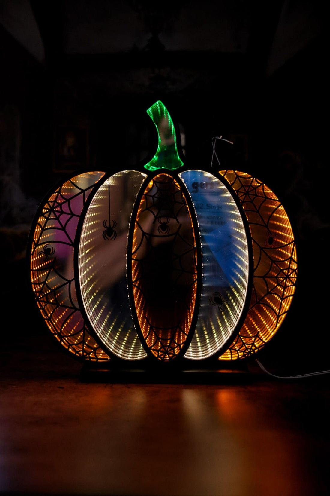 USB Lighted Halloween Infinity Pumpkin Table Top Sitter - Whiskey Skies - GERSON COMPANIES