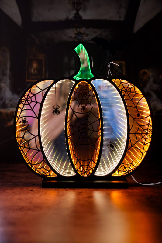 USB Lighted Halloween Infinity Pumpkin Table Top Sitter - Whiskey Skies - GERSON COMPANIES