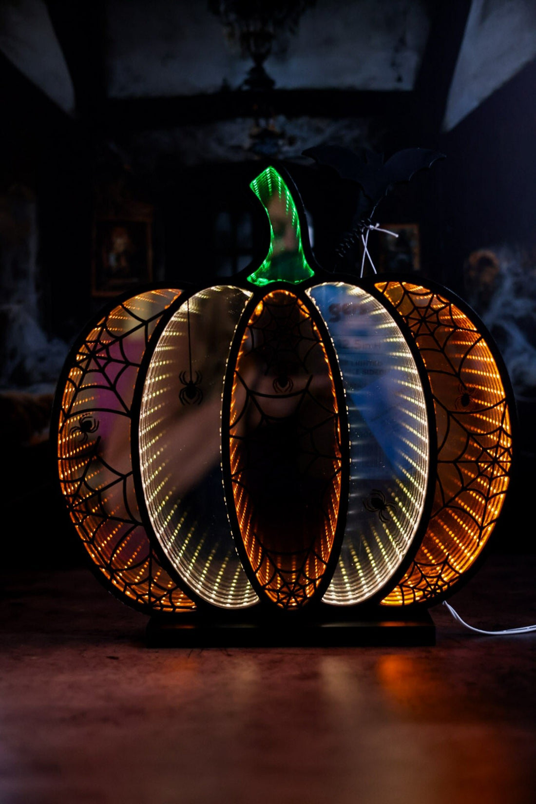 USB Lighted Halloween Infinity Pumpkin Table Top Sitter - Whiskey Skies - GERSON COMPANIES