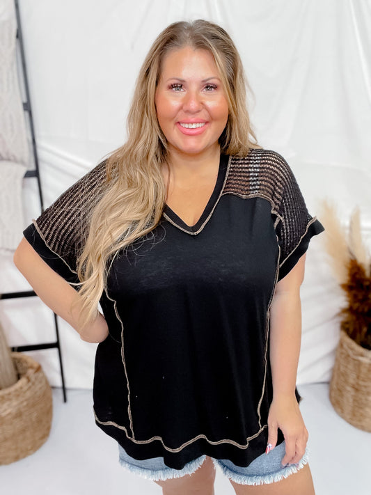 V-Neck Dolman Sleeve Casual Tunic Top in Black - Whiskey Skies - ANDREE BY UNIT