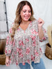 V - Neck Floral And Leopard Print Top With Balloon Sleeves - Whiskey Skies - ODDI