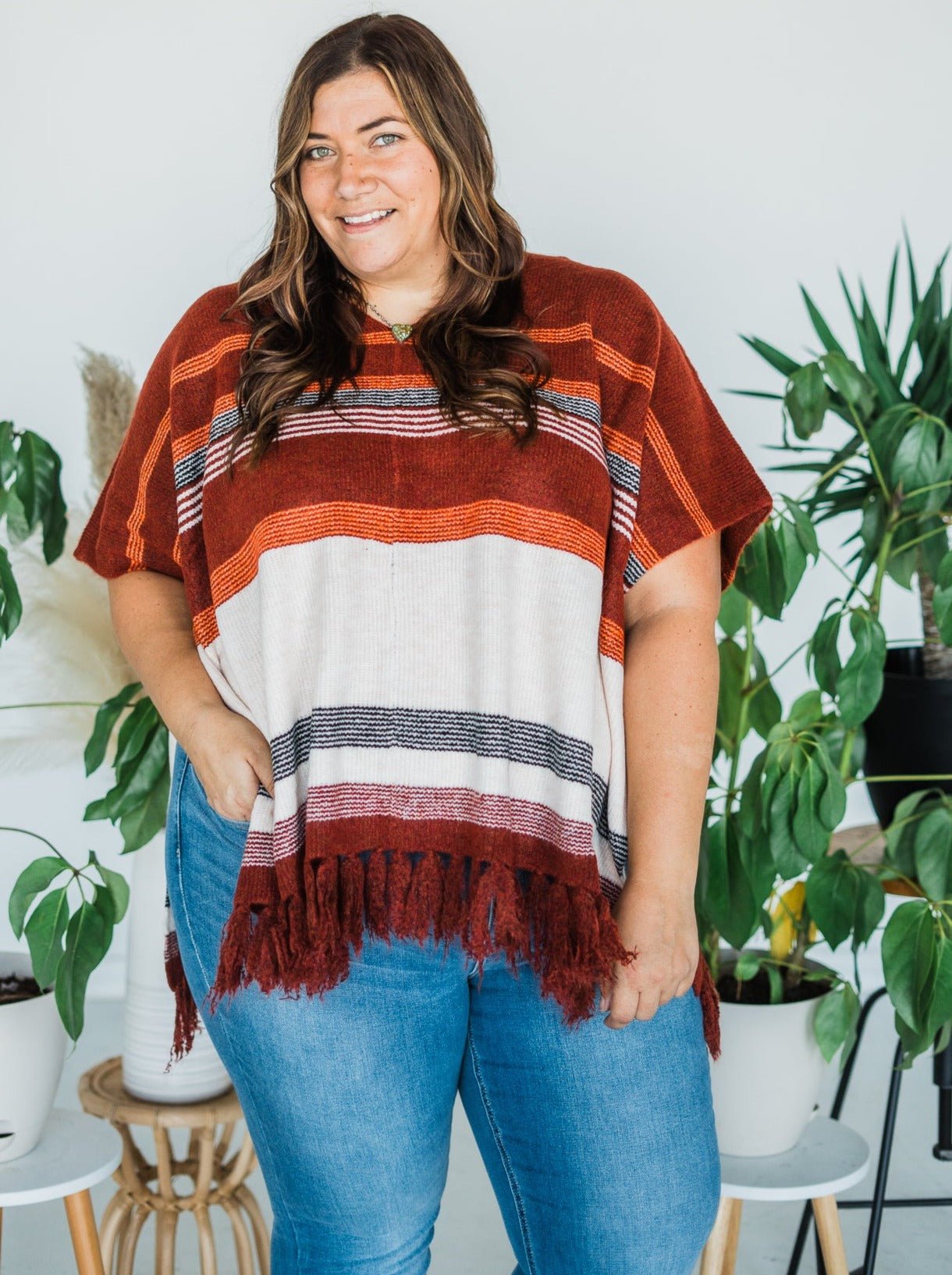 V - Neck Knit Poncho - Whiskey Skies - ANDREE BY UNIT