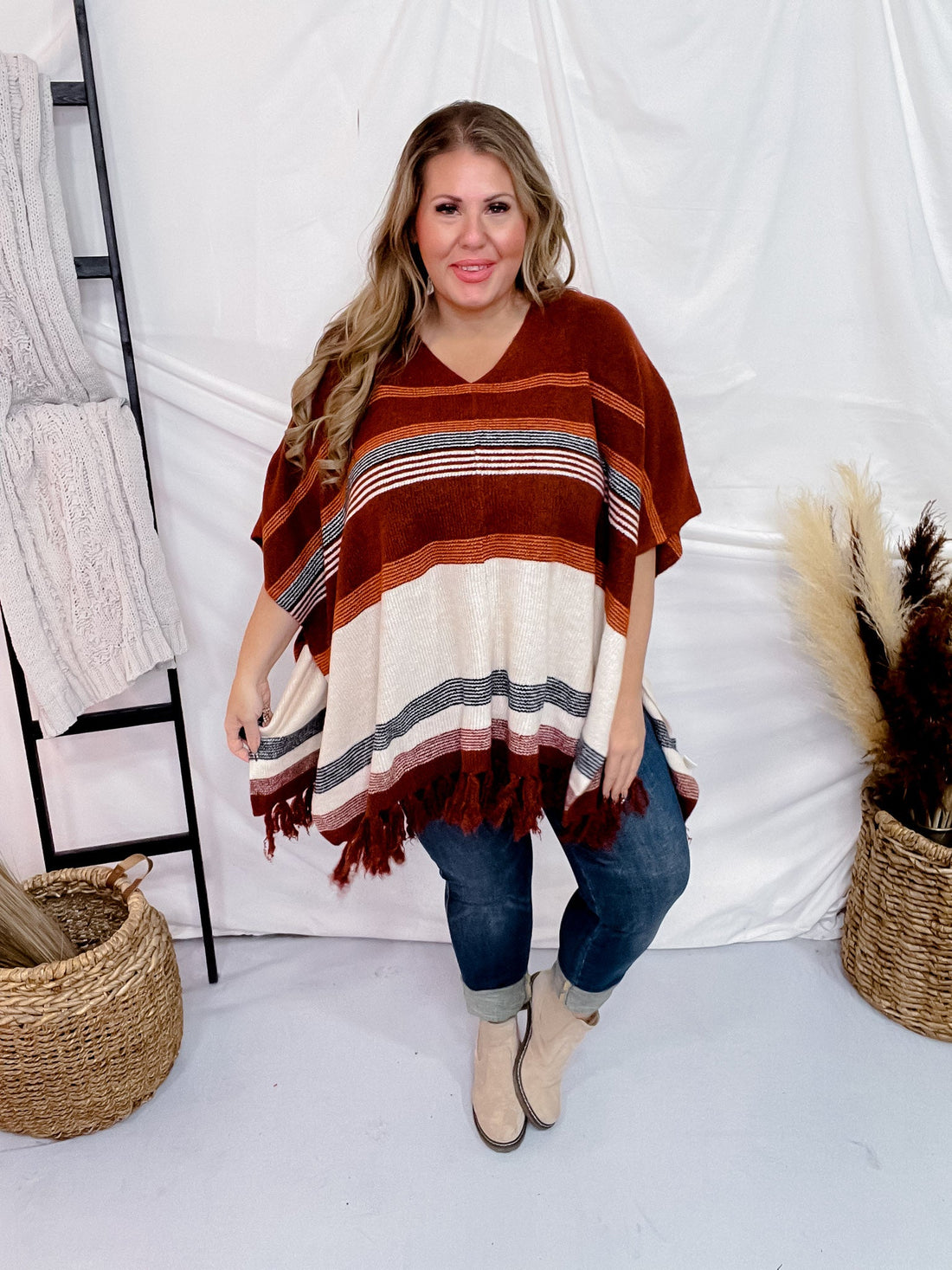 V - Neck Knit Poncho - Whiskey Skies - ANDREE BY UNIT