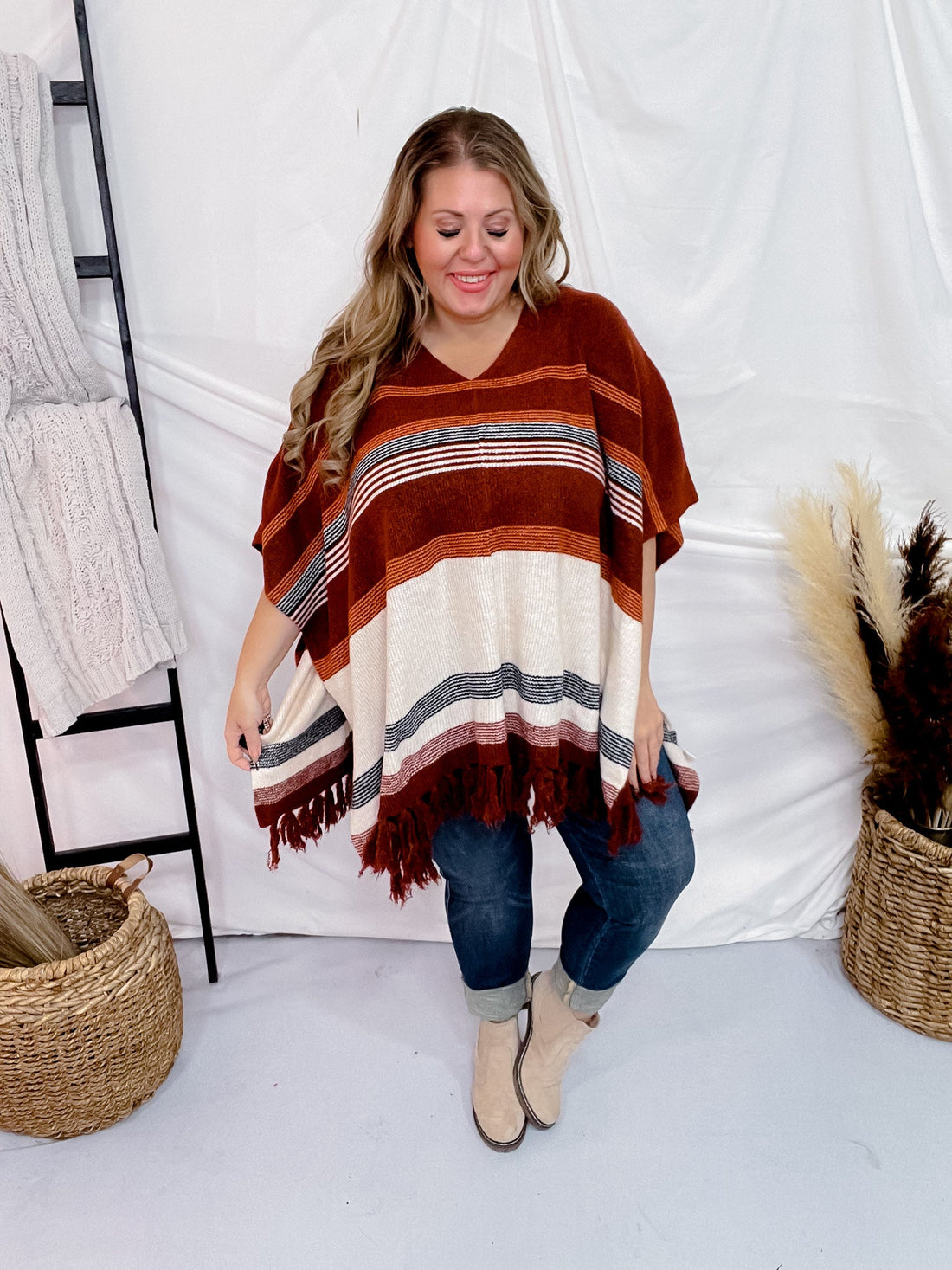 V - Neck Knit Poncho - Whiskey Skies - ANDREE BY UNIT