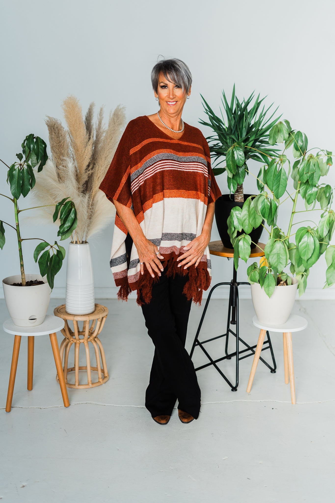 V - Neck Knit Poncho - Whiskey Skies - ANDREE BY UNIT