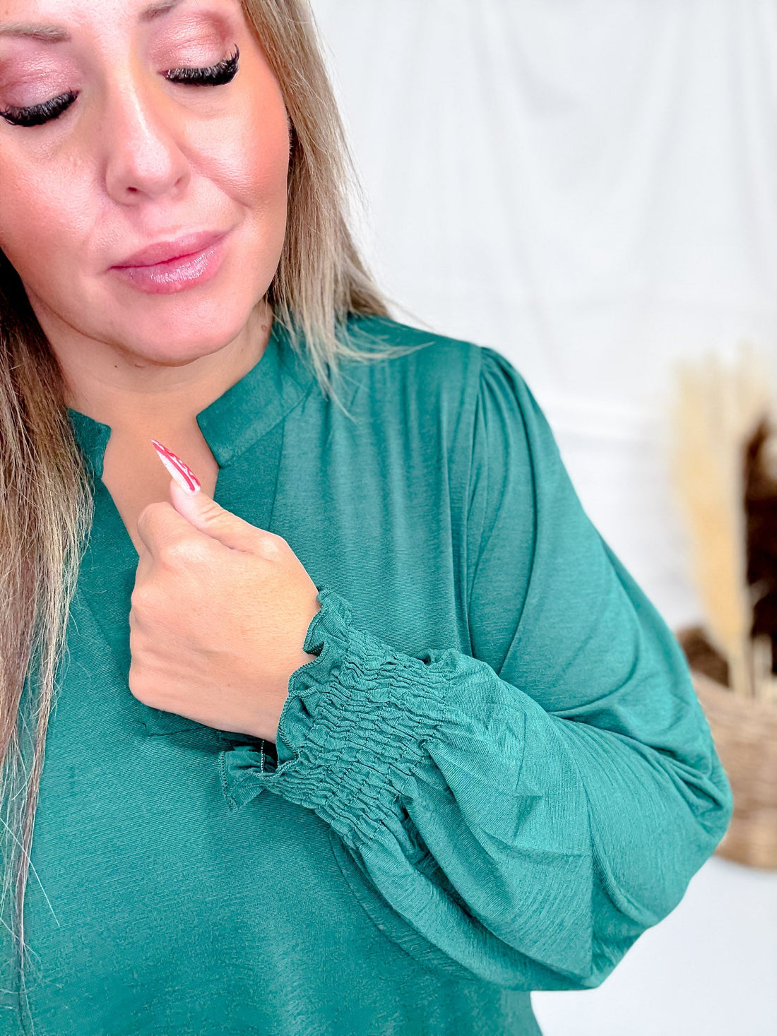 V - Neck Lizzy Top With Smocked Sleeves (4 Colors) - Whiskey Skies - DEAR SCARLETT