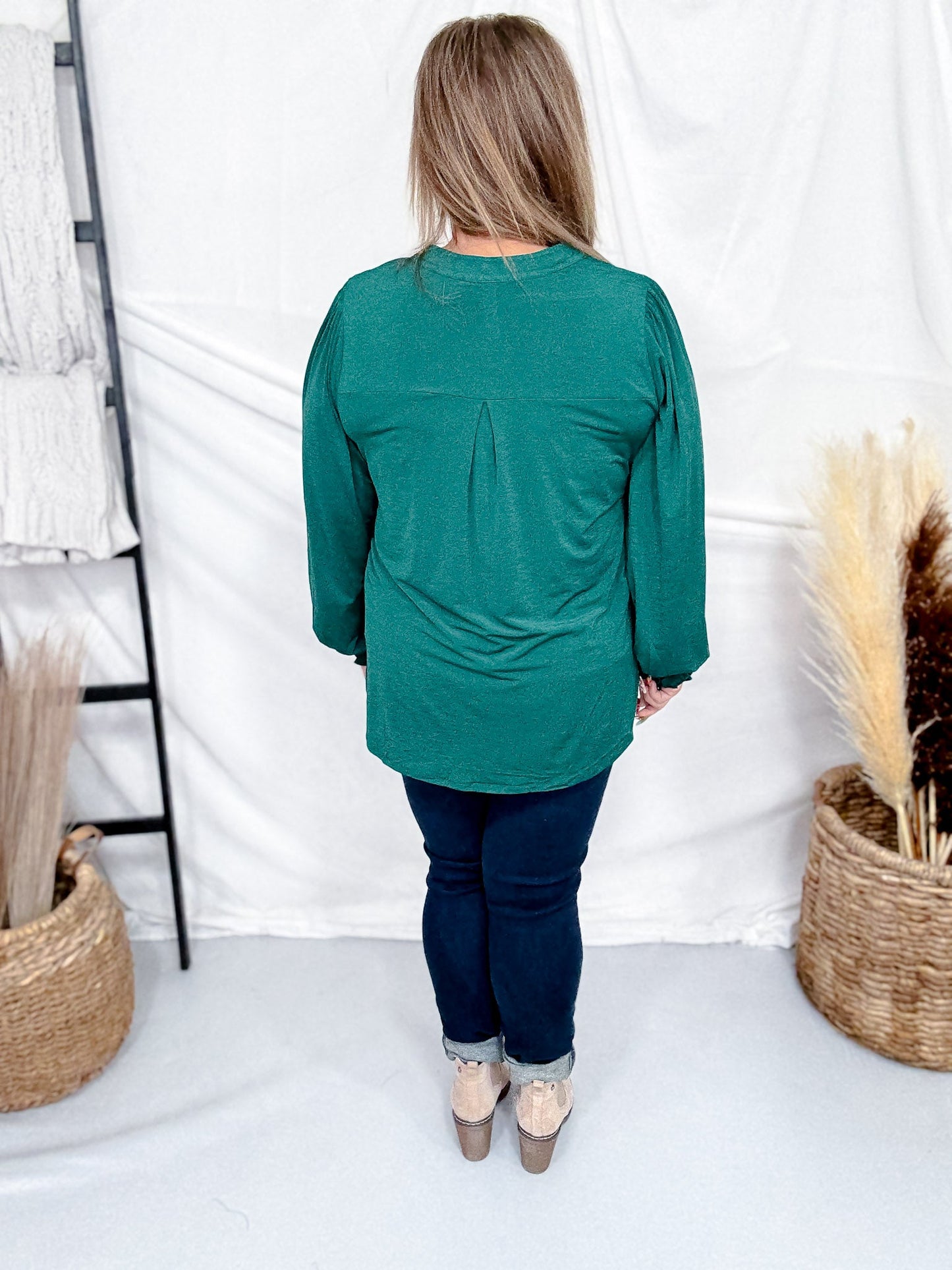 V - Neck Lizzy Top With Smocked Sleeves (4 Colors) - Whiskey Skies - DEAR SCARLETT