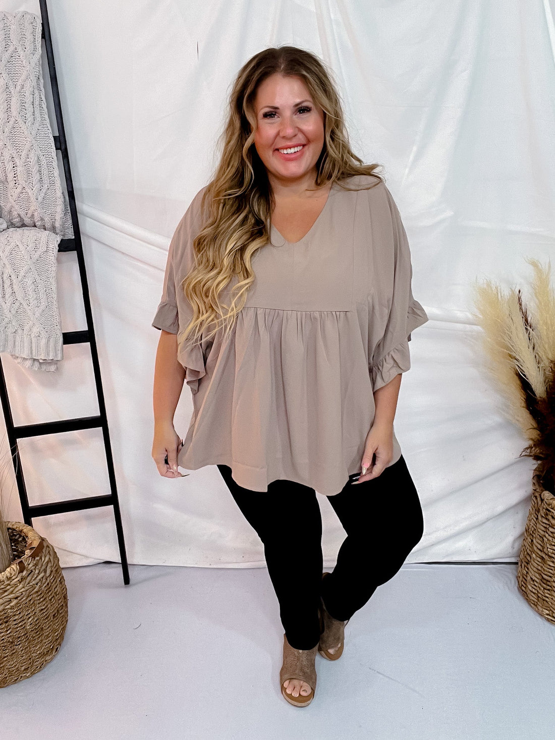 V - Neck Poncho Top - Whiskey Skies - ANDREE BY UNIT