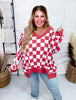 V - Neck Red And White Checkered Sweatshirt - Whiskey Skies - ODDI