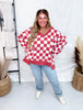 V - Neck Red And White Checkered Sweatshirt - Whiskey Skies - ODDI