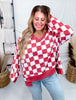 V - Neck Red And White Checkered Sweatshirt - Whiskey Skies - ODDI