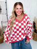 V - Neck Red And White Checkered Sweatshirt - Whiskey Skies - ODDI