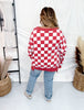 V - Neck Red And White Checkered Sweatshirt - Whiskey Skies - ODDI