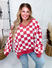 V - Neck Red And White Checkered Sweatshirt - Whiskey Skies - ODDI