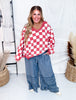V - Neck Red And White Checkered Sweatshirt - Whiskey Skies - ODDI