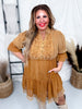 V - Neck Ruffle Baby Doll Dress in Camel Brown - Whiskey Skies - YOUNG THREADS