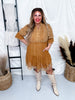 V - Neck Ruffle Baby Doll Dress in Camel Brown - Whiskey Skies - YOUNG THREADS