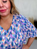 V - Neck Top with Half Bell Sleeves in Blue and Lavender - Whiskey Skies - DEAR SCARLETT