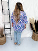 V - Neck Top with Half Bell Sleeves in Blue and Lavender - Whiskey Skies - DEAR SCARLETT