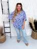 V - Neck Top with Half Bell Sleeves in Blue and Lavender - Whiskey Skies - DEAR SCARLETT