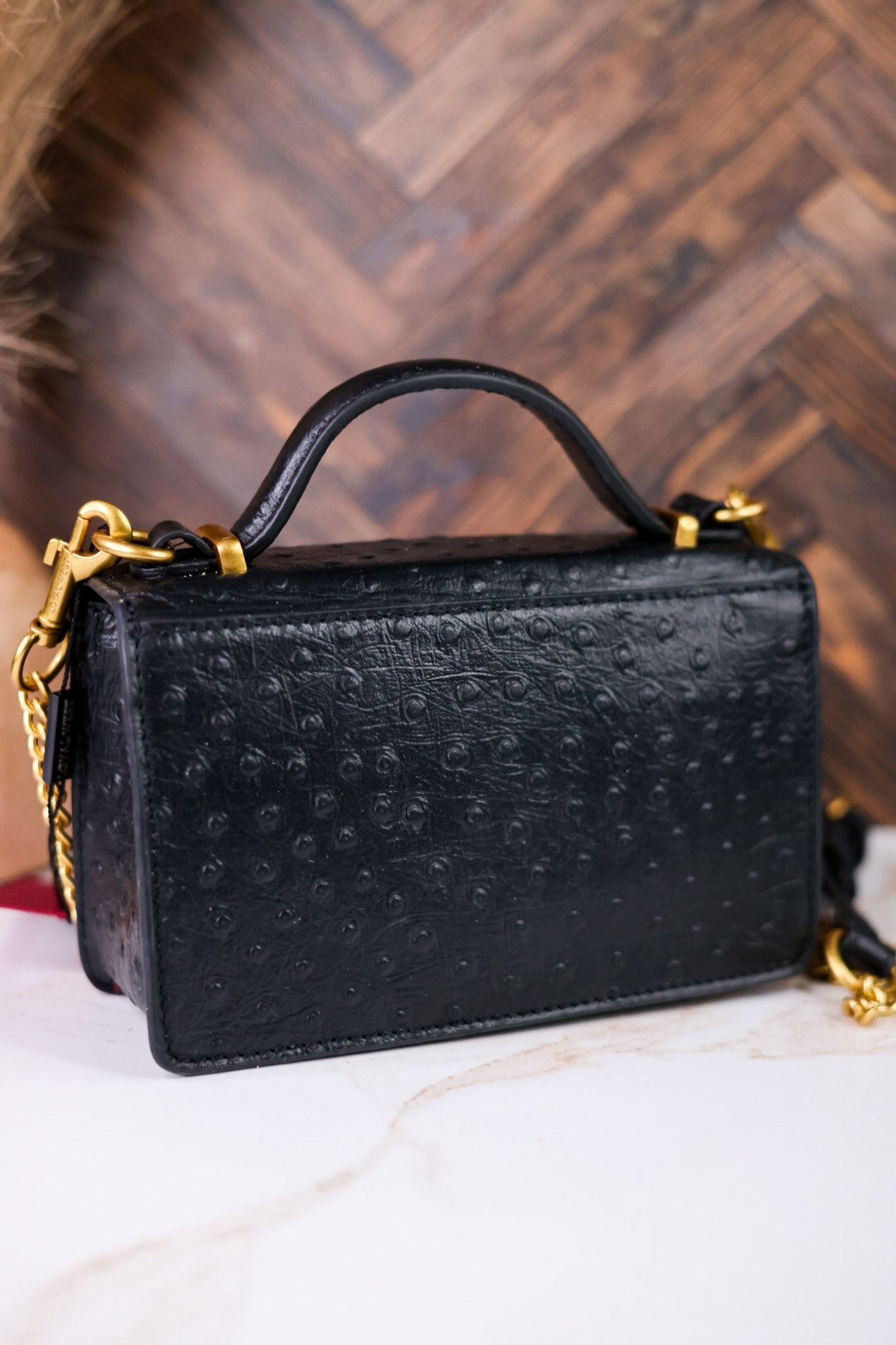 Valencia Ostrich Leather Black Bag - Whiskey Skies - LOYAL WEST