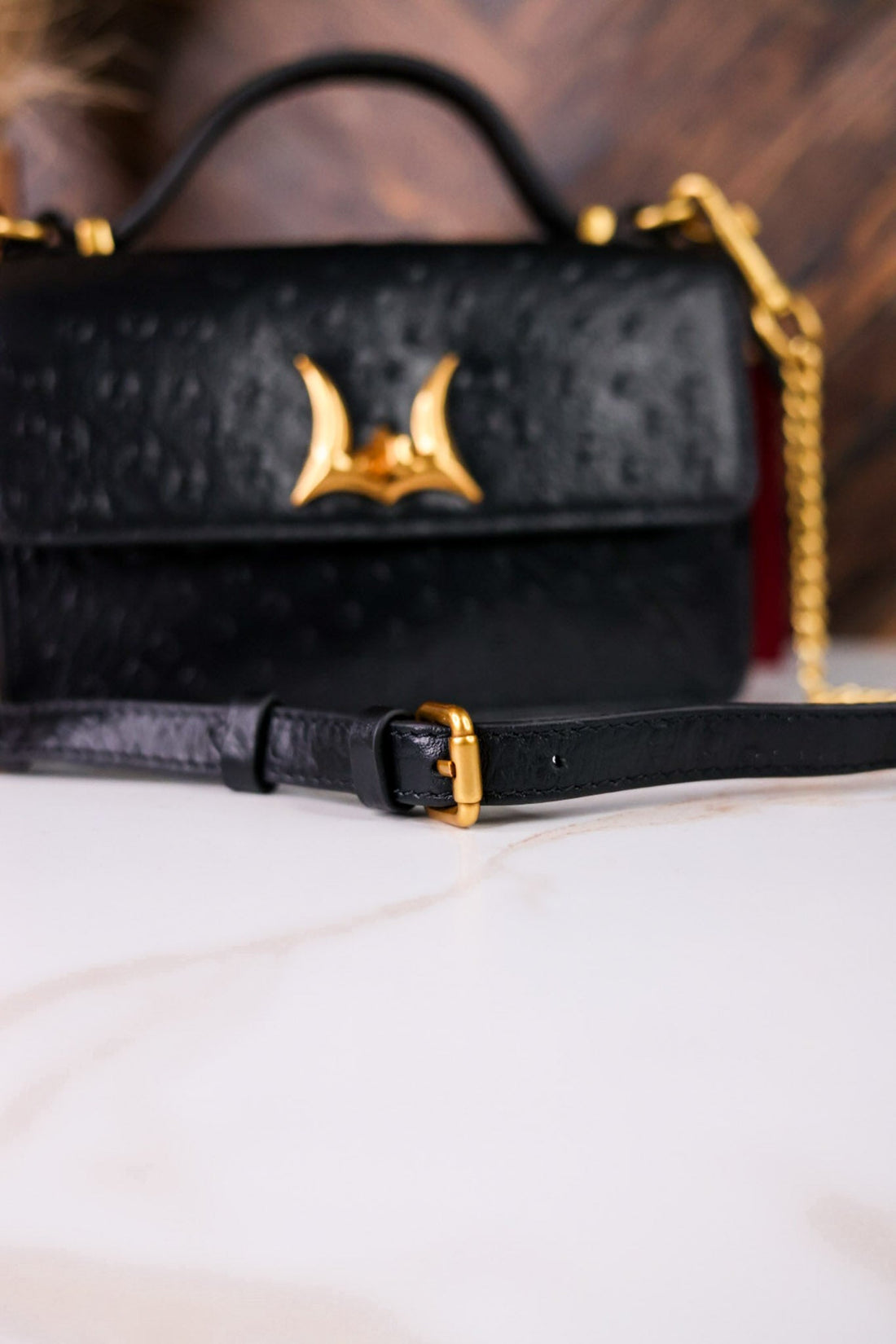 Valencia Ostrich Leather Black Bag - Whiskey Skies - LOYAL WEST