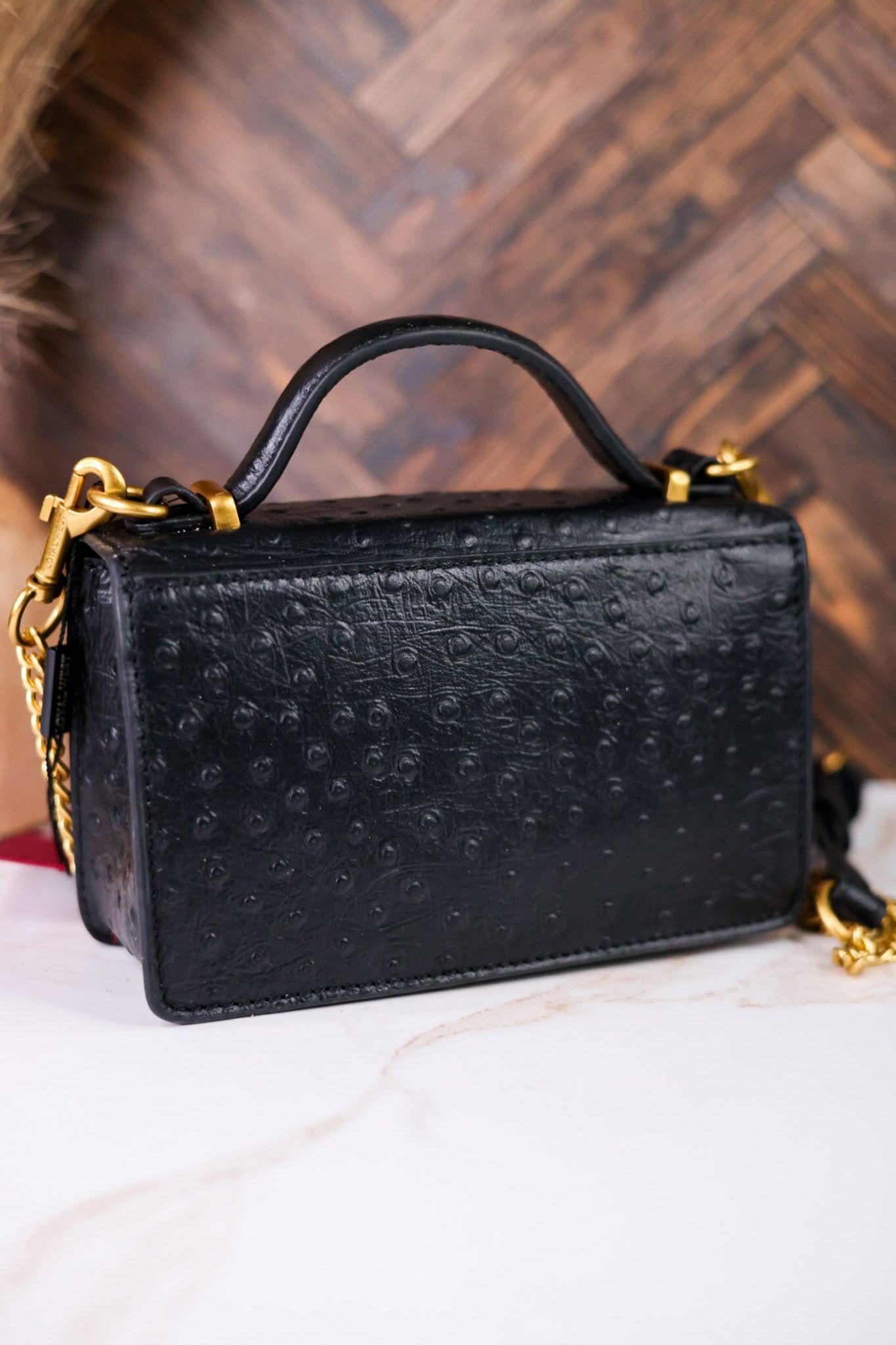 Valencia Ostrich Leather Black Bag - Whiskey Skies - LOYAL WEST