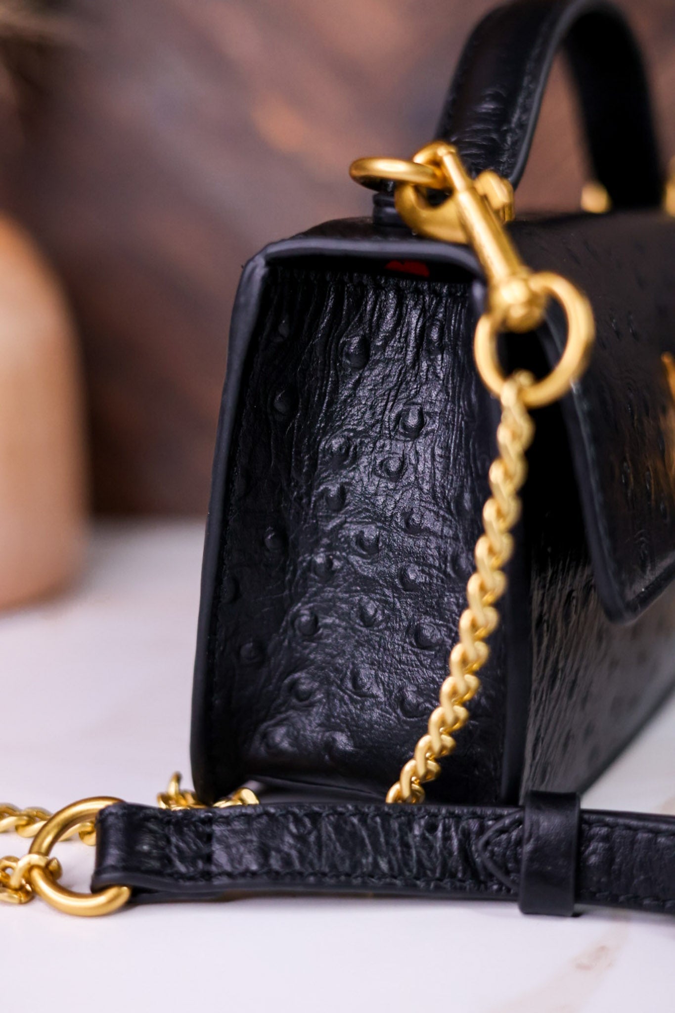 Valencia Ostrich Leather Black Bag - Whiskey Skies - LOYAL WEST