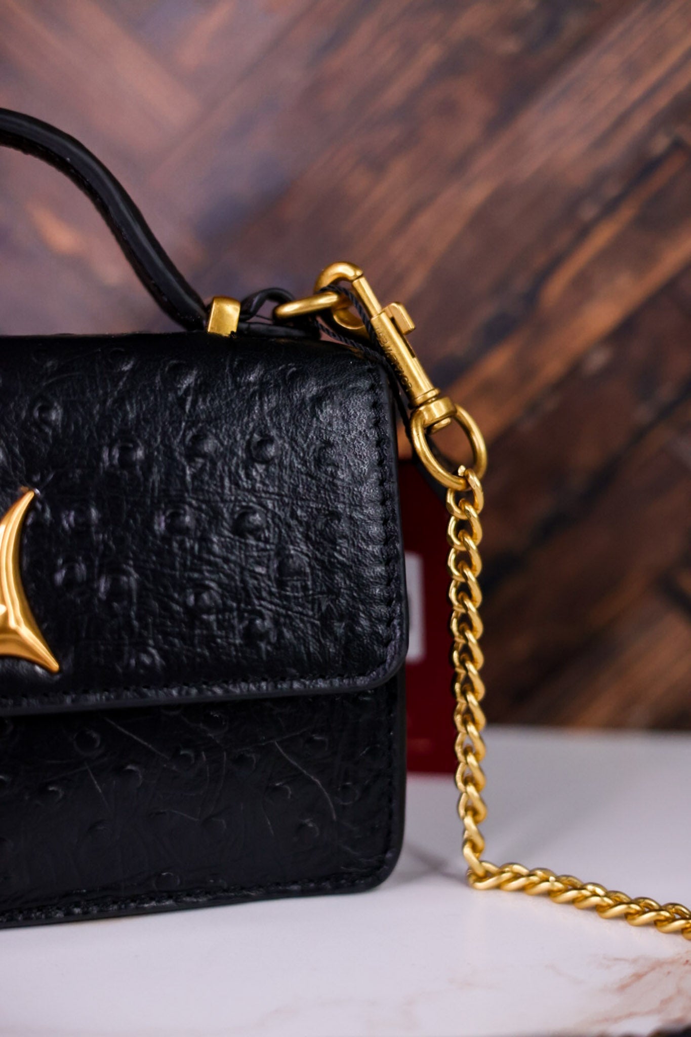 Valencia Ostrich Leather Black Bag - Whiskey Skies - LOYAL WEST