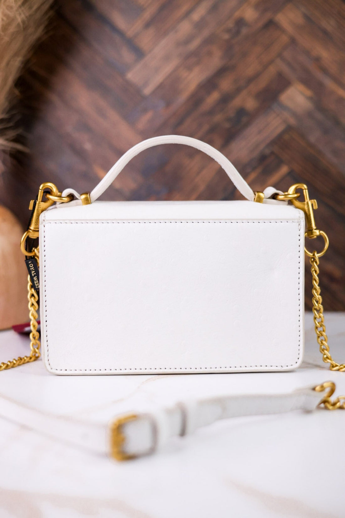 Valencia Ostrich Leather White Bag - Whiskey Skies - LOYAL WEST