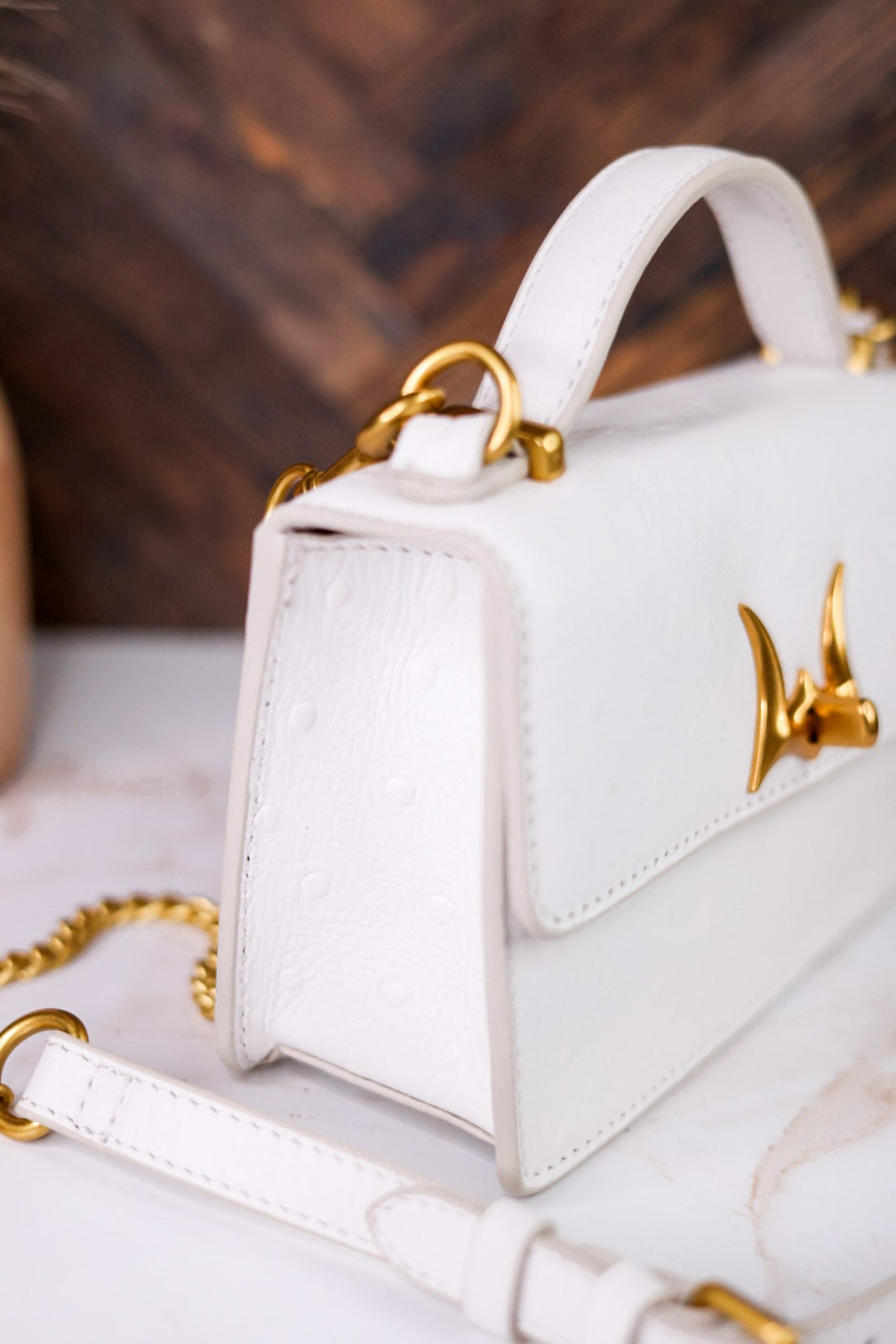 Valencia Ostrich Leather White Bag - Whiskey Skies - LOYAL WEST