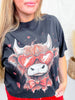 Valentine's Day Highland Cow Black Short Sleeve Graphic Tee - Whiskey Skies - GLAIME
